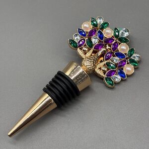 Modern Expressions Peacock Wine Bottle Stopper Rhinestone Faux Pearl Barware